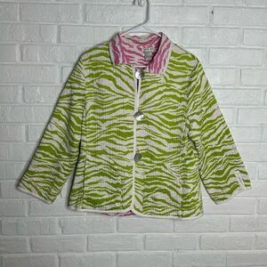 Patty Kim Quilted Zebra Jacket Neon Green Pink size Large